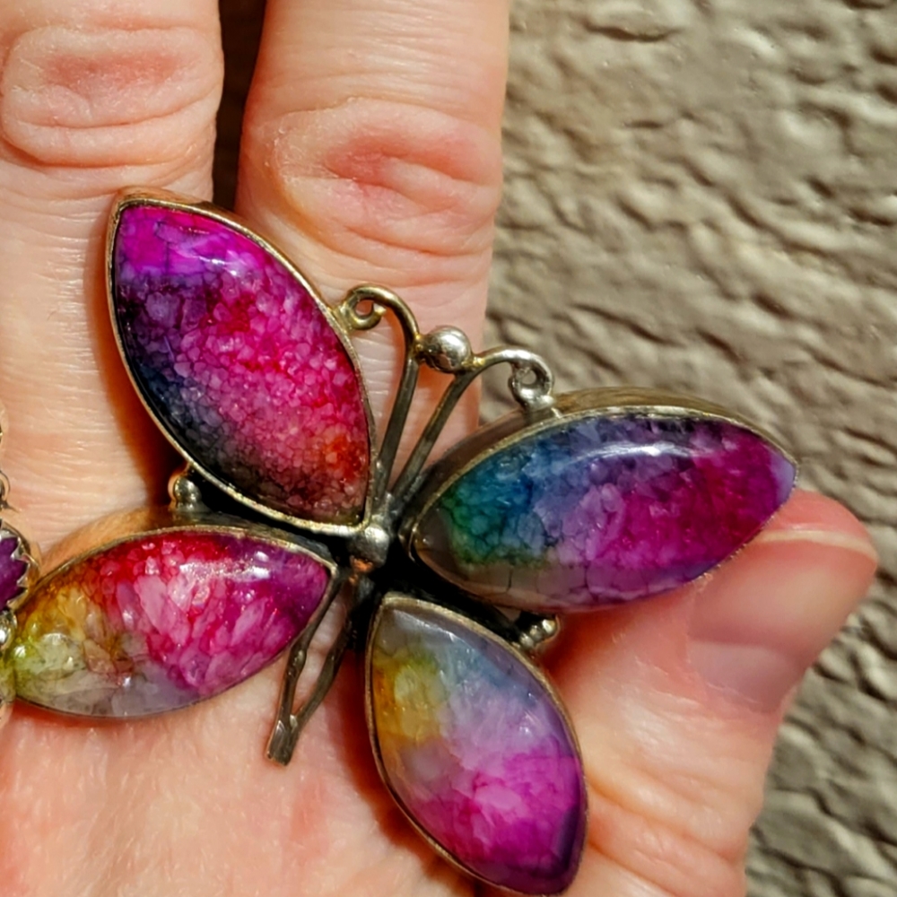 Sterling rainbow 🌈 quartz butterfly ring